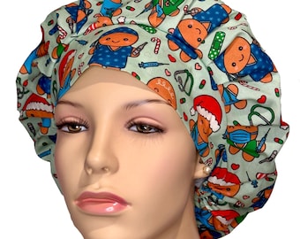 Scrub Caps Christmas Medical Staff-ScrubHeads-Nurse Scrub Hats-Gingerbread Fabric-Anesthesia Scrub Hat-Bouffant Scrub Hat-Women's Scrub Hat