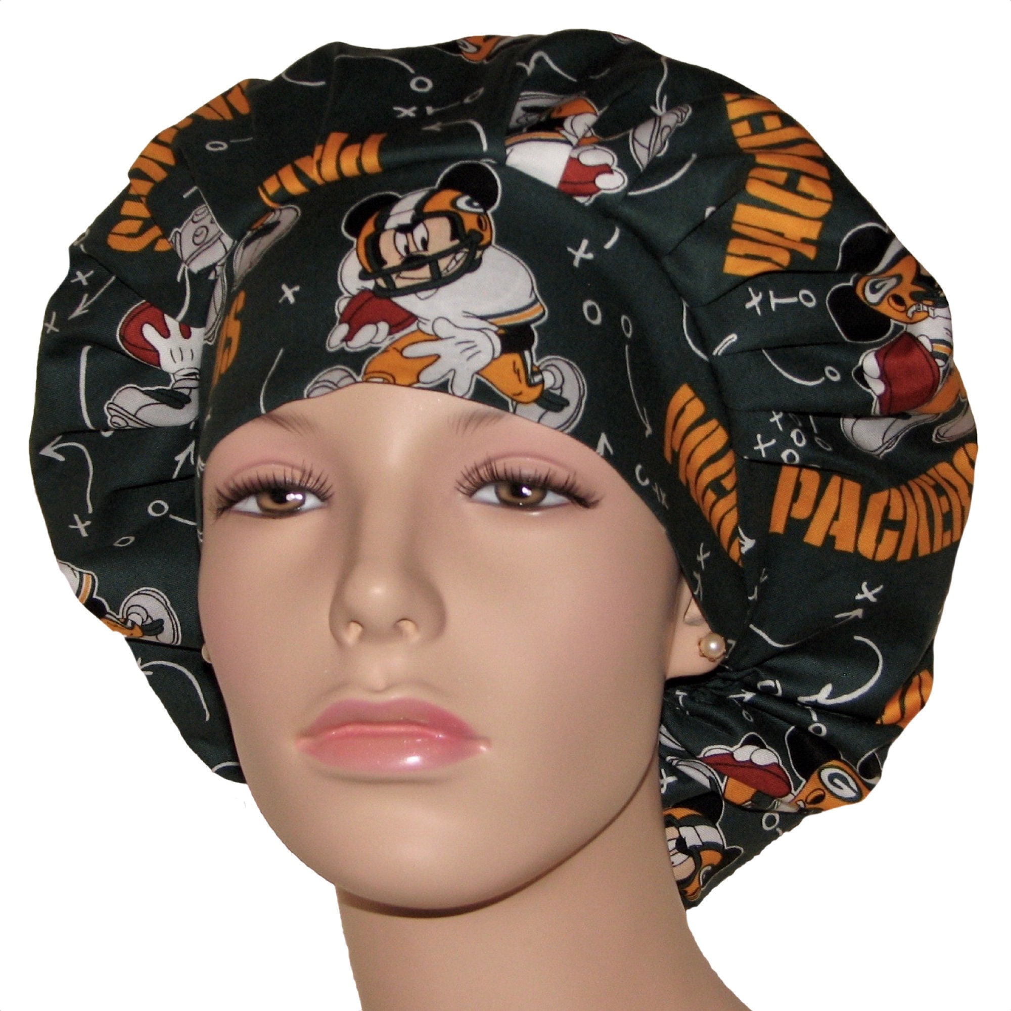 Green Bay Packers Mickey Mouses Scrub Hat Cotton FabricScrubHeads