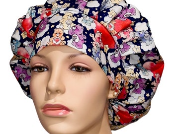Scrub Caps Care Bears Navy Fabric-ScrubHeads-Bouffant Scrub Hats-Pediatric Scrub Hat-Scrub Caps-Scrub Hats for Women-Multi Care Bears Fabric