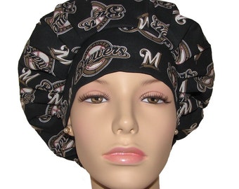 Scrub Caps Milwaukee Brewers Fabric-ScrubHeads-Bouffant Scrub Hats-Brewers Scrub Hat-Wisconsin Scrub Hat-Baseball Scrub Hat-Scrub Caps
