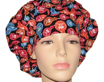 Scrub Caps Tootsie Pop Fabric-ScrubHeads-Bouffant Scrub Hat-Etsy Scrub Hats-Scrub Hats for Women-Anesthesia Scrub Hat-Fabric Scrub Hats