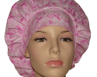 Scrub Caps BCA Pink Ribbons Allover-ScrubHeads-Bouffant Scrub Hat-Scrub Cap-Fabric Scrub Hat-Awareness Scrub Hat-Etsy Scrub Hat- BCA Ribbons
