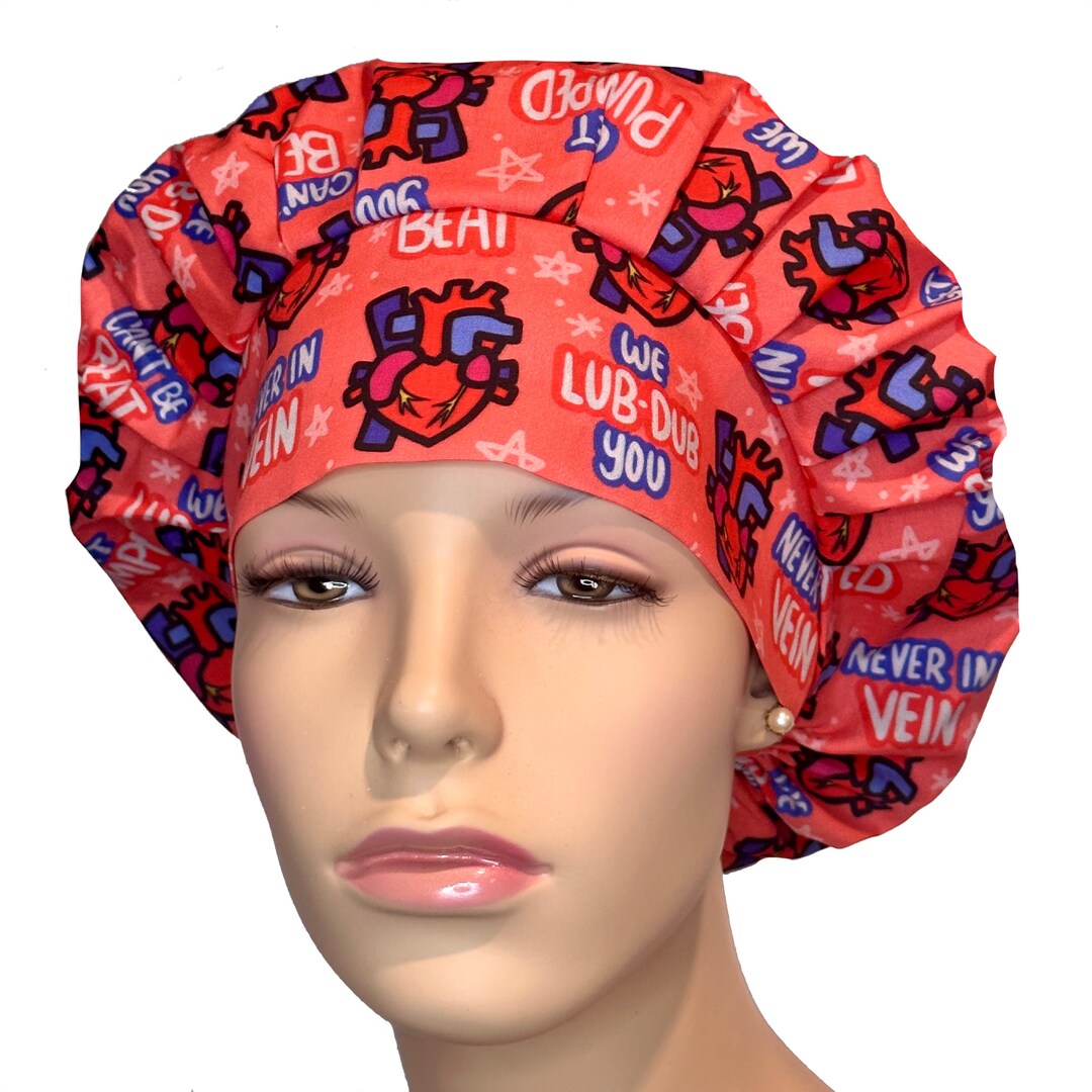 Scrub Caps Heart Pun Funscrubheadsscrub Capbouffant Scrub Hat