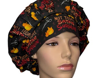 Scrub Cap Not Today Satan Surgeon on Black-ScrubHeads-Scrub Cap-Surgery Scrub Hat-Surgery Staff Scrub Hat-Funny Scrub Hat-Scrub Hat