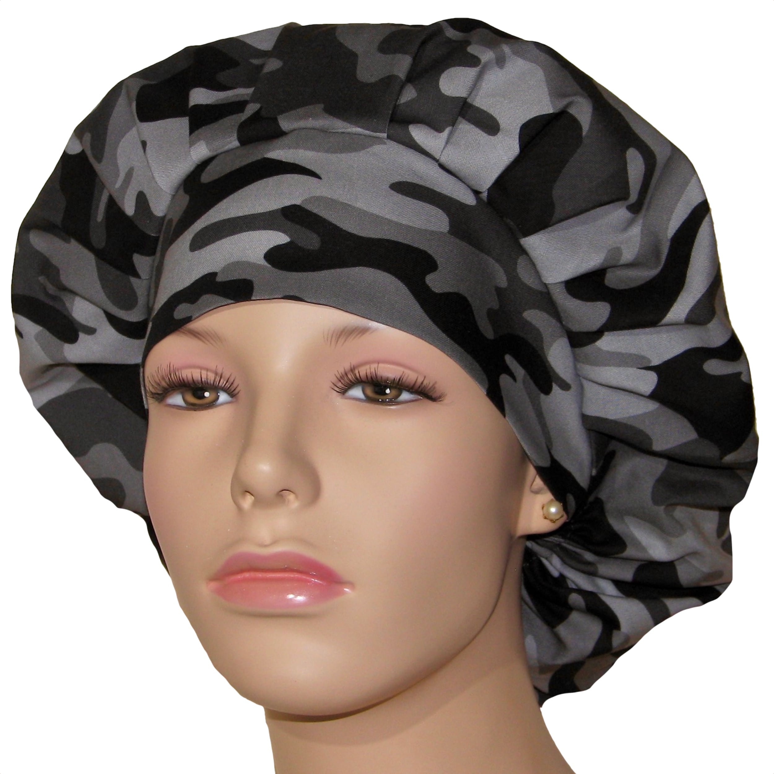 Scrub Bonnet for Women Solid Black Satin Lined or 100% Cotton