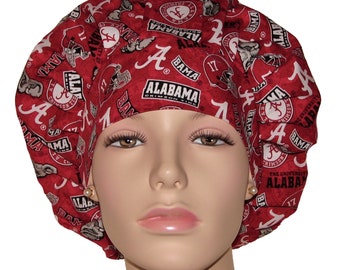 Scrub Caps Alabama Fabric-ScrubHeads-Bouffant Scrub Hat-Scrub Hat For Women-Crimson Tide Fabric-Anesthesia Scrub Hat-College Football