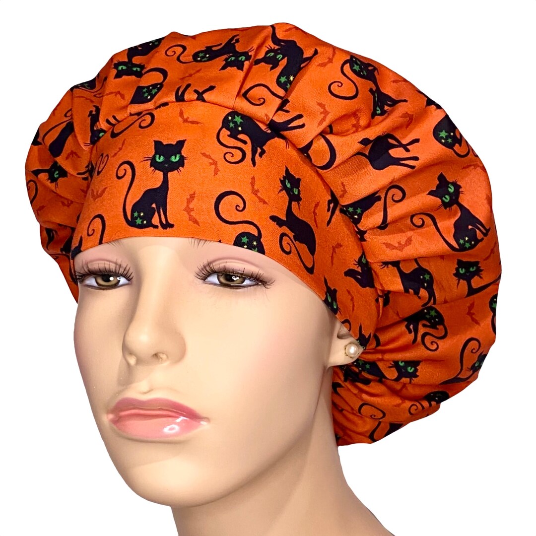 Scrub Caps Halloween Black Cats Crossingbouffant Scrub Hatswomen's
