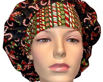 Scrub Caps Christmas Santa's Candy Canes-ScrubHeads-Scrub Cap-Christmas Scrub Hat-Fabric Scrub Hat-Gingerbread-Etsy Scrub Hats-Bouffant Cap