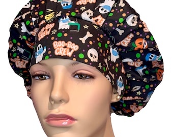 Scrub Caps Halloween Boo Boo Crew Fabric-ScrubHeads-Scrub Cap-Surgery Scrub Hat-Halloween Scrub Hat-CRNA Scrub Hat-Etsy Scrub Hats-Medical