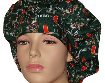 Scrub Caps University Of Miami Hurricanes-Scrub Cap-Scrub Hats For Women-ScrubHeads-Miami Scrub Hat-Hurricaines Scrub Hat-Miami Fabric