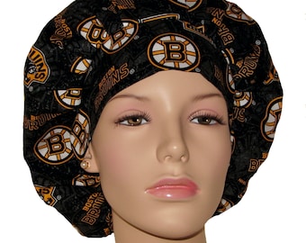 Scrub Caps Boston Bruins NHL Tone On Tone Coton Fabric-Bouffant Scrub Hats-ScrubHeads-Hockey Scrub Hat-Surgical Hats-Bruins Scrub Hat