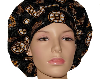 Scrub Caps Boston Bruins NHL Tone On Tone Coton Fabric-Bouffant Scrub Hats-ScrubHeads-Hockey Scrub Hat-Surgical Hats-Bruins Scrub Hat