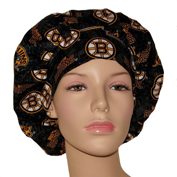 Scrub Caps Boston Bruins NHL Tone On Tone Coton Fabric-Bouffant Scrub Hats-ScrubHeads-Hockey Scrub Hat-Surgical Hats-Bruins Scrub Hat