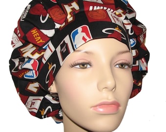 Scrub Caps Miami Heat Basketball Fabric-Bouffant Scrub Hat-ScrubHeads-Scrub Hats For Women-Miami Scrub Hat-Surgical Hat-Etsy Scrub Hat