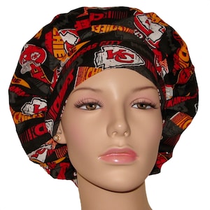 Scrub Caps Kansas City Chiefs Retro Fabric-Bouffant Scrub Hat-ScrubHeads-Scrub Cap-Chiefs Scrub Hat-Football Scrub Hat-Etsy Scrub Hat-Kansas