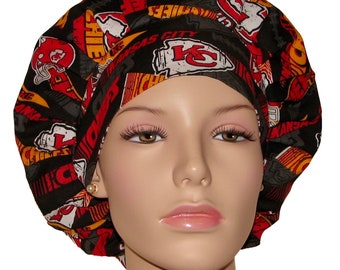 Scrub Caps Kansas City Chiefs Retro Fabric-Bouffant Scrub Hat-ScrubHeads-Scrub Cap-Chiefs Scrub Hat-Football Scrub Hat-Etsy Scrub Hat-Kansas