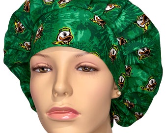 Scrub Hats University Of Oregon Ducks Tie Dye Cotton Fabric-ScrubHeads-Bouffant Scrub Hats-Ducks Scrub Hat-Oregon Scrub Hat-Fabric Scrub Hat