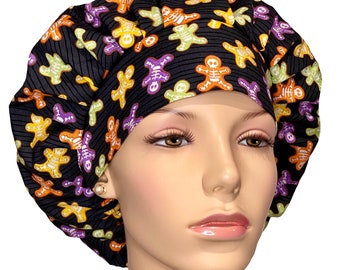Scrub Caps Halloween Black Glow Skeletons-ScrubHeads-Bouffant Scrub Hats-Women's Scrub Hats-Scrub Cap-Halloween Fabric-Etsy Scrub Hats
