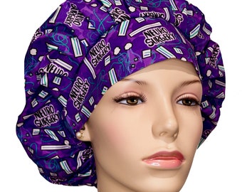 Scrub Cap Neurosurgery Pledgets on Purple Fabric-ScrubHeads-Bouffant Scrub Hat- Neurosurgery Nurse Scrub Hat-Cottonoids neuro patties