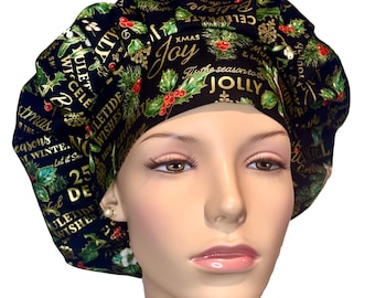 Scrub Caps Seasons Greetings-ScrubHeads-Christmas Scrub Hats-Anesthesia Scrub Hat-Merry Christmas-Bouffant Scrub Hat-Women's Scrub Hat