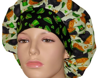 Scrub Hats St. Patricks Day Pot Of Gold And Hats-ScrubHeads-Holiday Scrub Hats-St Pats Scrub Hat-Bouffant Scrub Hats For Women-Shamrocks