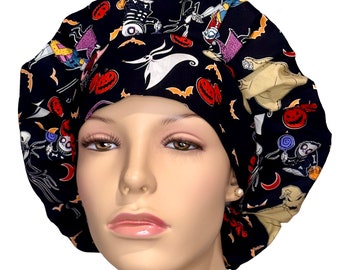 Scrub Caps Halloween Nightmare Before Christmas Packed On Black Fabric-Scrub Hat-ScrubHeads-Scrub Cap-Holiday Scrub Hat-Halloween Scrub Hat