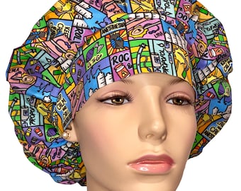 Scrub Cap Anesthesia Cartoon Fabric-ScrubHeads-Bouffant Scrub Hat-CRNA Scrub Hat-Anesthesiologist-Sedation-General Anesthesia-Propofol