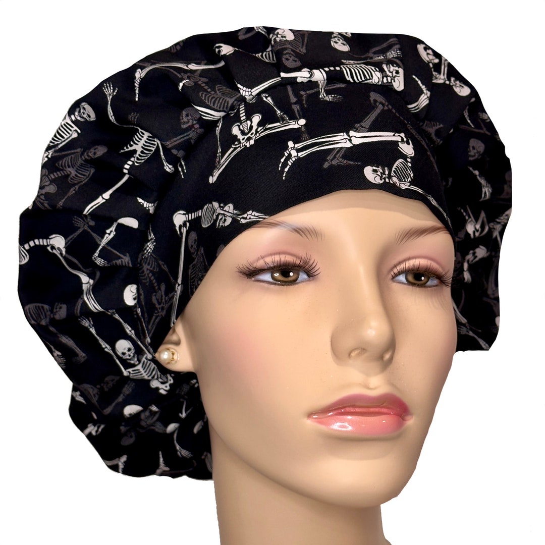 Scrub Caps Yoga Skeletonsblack Skeletonsbouffant Scrub Hatwomen's