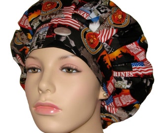 Bouffant Scrub Hat-US Marine Corps-USA Made-Scrub Caps-Surgical Cap-Nurse-Vet-Chemo-Dental-baking