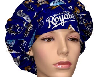 Scrub Caps Kansas City Royals Fabric-ScrubHeads-Bouffant Scrub Hat-Baseball Scrub Hat-KC Baseball-Fabric Scrub Hats-Royals Scrub Hat