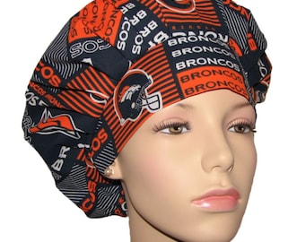 Scrub Hats Denver Broncos Patchwork Print Fabric-Women's Scrub Hats-Anesthesia Scrub Hat-Scrub Hats-Broncos Scrub Hat-Scrub Caps-Denver