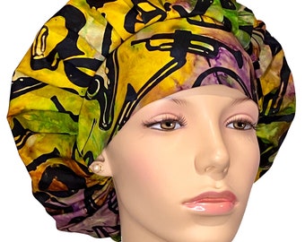 Scrub Hats Batik Mardi Gras Instruments-ScrubHeads-Scrub Hat-Scrub Caps-Mardi Gras Fabric-New Orleans-Scrub Hat For Women-Surgical Scrub Hat