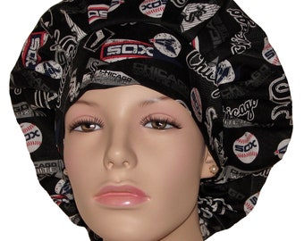 Scrub Caps Chicago White Sox Cotton Fabric-Chicago Scrub Hat-Anesthesia Scrub Hat-Scrub Hats For Women-Surgical Hat-Sports Scrub Hats-Sox