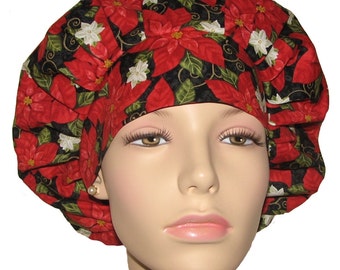 Scrub Caps Winter Bliss Packed Red Poinsettias-ScrubHeads-Scrub Caps-Etsy Scrub Hats-Surgical Caps-Women's Scrub Hats-Holiday Scrub Hat-Gift