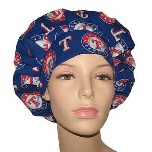 Scrub Caps Texas Rangers Cotton Fabric-ScrubHeads-Baseball Scrub Hat-Scrub Hat For Women-Texas Scrub Hat-The Lone Stars-Bouffant Scrub Hat