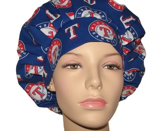 Scrub Caps Texas Rangers Cotton Fabric-ScrubHeads-Baseball Scrub Hat-Scrub Hat For Women-Texas Scrub Hat-The Lone Stars-Bouffant Scrub Hat