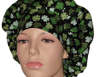 Scrub Hats St. Patricks Day Shamrocks-ScrubHeads-Fabric Scrub Hats-Holiday Scrub Hat-Bouffant Scrub Hat-Shamrock Scrub Hat-St Pats Scrub Hat