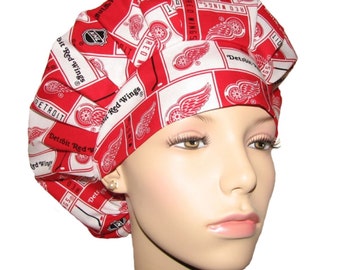 Scrub Caps Detroit Red Wings Fabric-ScrubHeads-Bouffant Scrub Hats-Hockey Scrub Hat-Detroit Scrub Hat-Fabric Scrub Hat-Anesthesia Scrub Hat