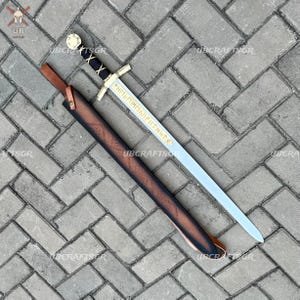 Merlin Excalibur Sword-Legendary Medieval Replica with Engraved Blade & Leather Grip, Best Gift for Him | Father&#39;s, Anniversary, Groomsmen.