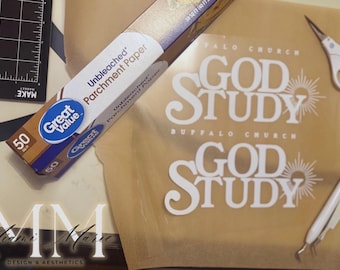 Anpassad vinyldekal med bokstäver, Buffalo Church God Study (ej för tyg)