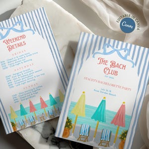 Bach Club Möhippa Canva-mall | Resplankort för strandhelg | Utskrivbart Bach-partyset för blivande brud