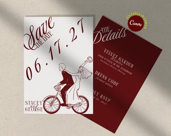 Whimsical Save the Date Template — Hand Drawn Couple on Bicycle | Canva