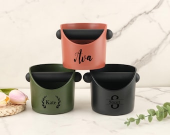 Personalized Coffee Knock Box Custom Round Espresso Grounds Bin with ABS Knock Bar Home Espresso Coffee Grinds Bucket Gift for Coffee Lovers