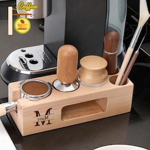 Personalized Wooden Coffee Tamp Station,Espresso Machine Accessories,Coffee Storage 58 /51/53 MM,Walnut Espresso Tamping Station,Coffee Gift