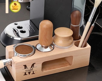 Personalized Wooden Coffee Tamp Station,Espresso Machine Accessories,Coffee Storage 58 /51/53 MM,Walnut Espresso Tamping Station,Coffee Gift