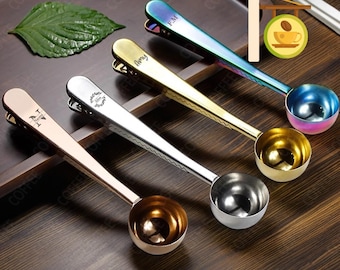 Personalized Coffee Measuring Spoon,Custom Coffee Scoop and Clip,Coffee Lover Gift,Coffee Bag Clip,Engraved Coffee Measuring Spoon,Best Gift