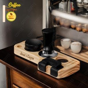 Custom Pine Beech Coffee Tamp Station,Personalized Espresso Tamper Mat Station,Barista Coffee Accessories,Wood Base Rack,Coffee Lovers Gifts