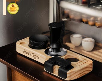 Custom Pine Beech Coffee Tamp Station,Personalized Espresso Tamper Mat Station,Barista Coffee Accessories,Wood Base Rack,Coffee Lovers Gifts