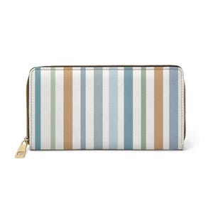 Cartera con cremallera de rayas azules de colores, elegante tarjetero, accesorio de moda, regalo para ella, cartera elegante, cartera de uso diario.