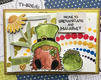 St. Patrick's Day Gnome Card, St. Paddy's Day Gnome, St. Patrick's Day Pot of Gold Card, Rainbow Card, Prone to Shenanigans and Malarkey